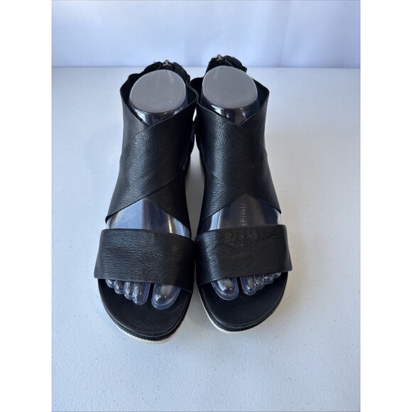 Eileen Fisher Black Sport Tumbled Leather Platform Sandals Women's Size 7 - Picture 10 of 12